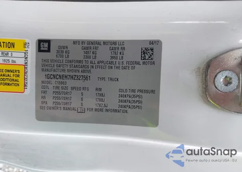 2017 Chevrolet Silverado 1500 Wt from USA, damaged, VIN 1GCNCNEH7HZ327561